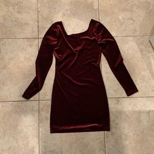 Maroon suede long sleeve bodycon dress